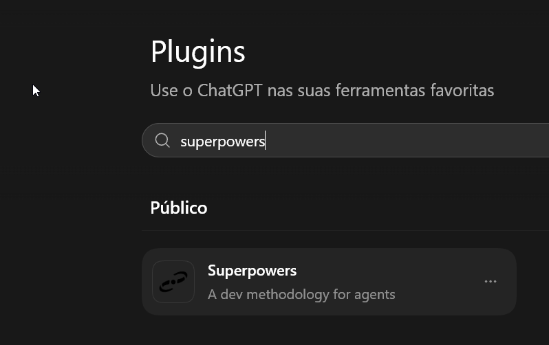 Busca de plugins mostrando o Superpowers