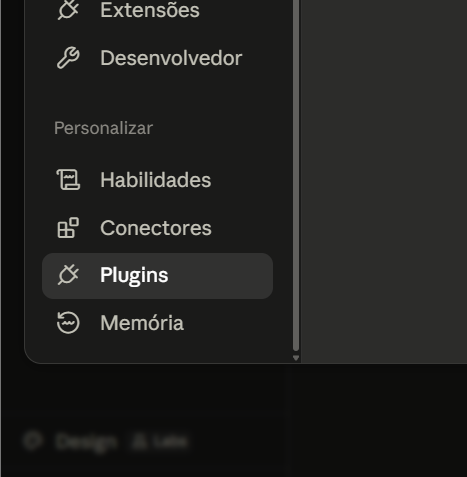 Tela Personalizar do Claude com Plugins destacado